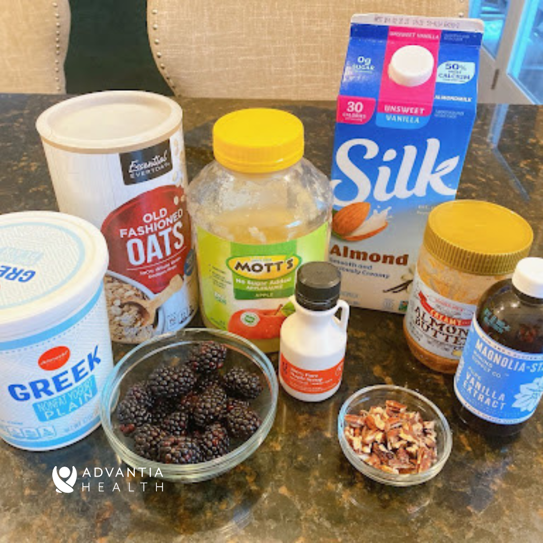Ingredients for Granola and Berries Frozen Yogurt Bars, a healthy recipe prepared by Jen from Advantia Health.