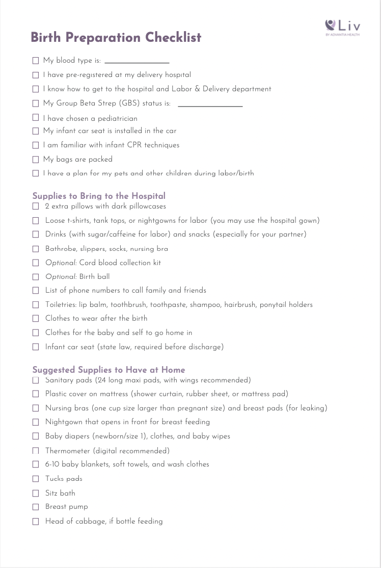 Birth Preparation Checklist